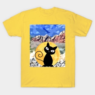 Black Cat shining in the desert T-Shirt